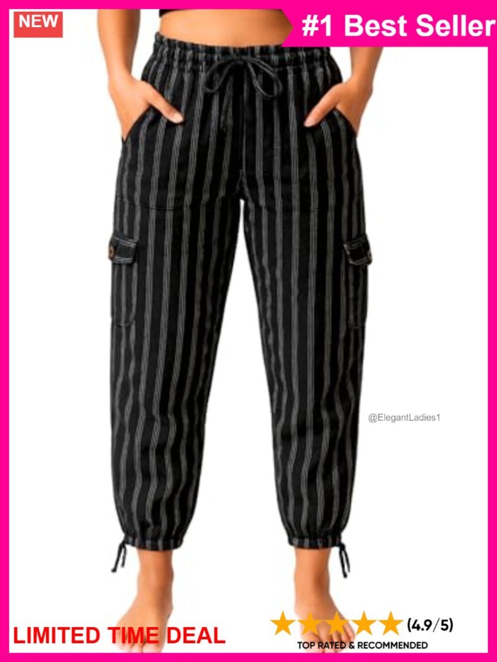 Boho Wide Leg Harem Pants with Pockets Cotton Blend Adjustable Waist